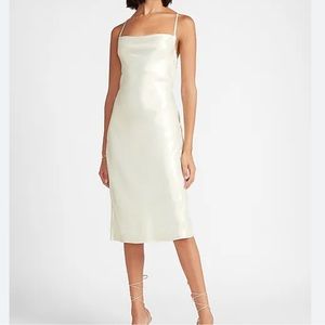 Express Metallic Cowl Neck Cross Back MIDI slip dress